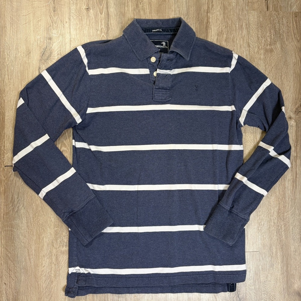 Duck Head Mens Long Sleeve Polo Shirt Blue White Striped Large Rugby